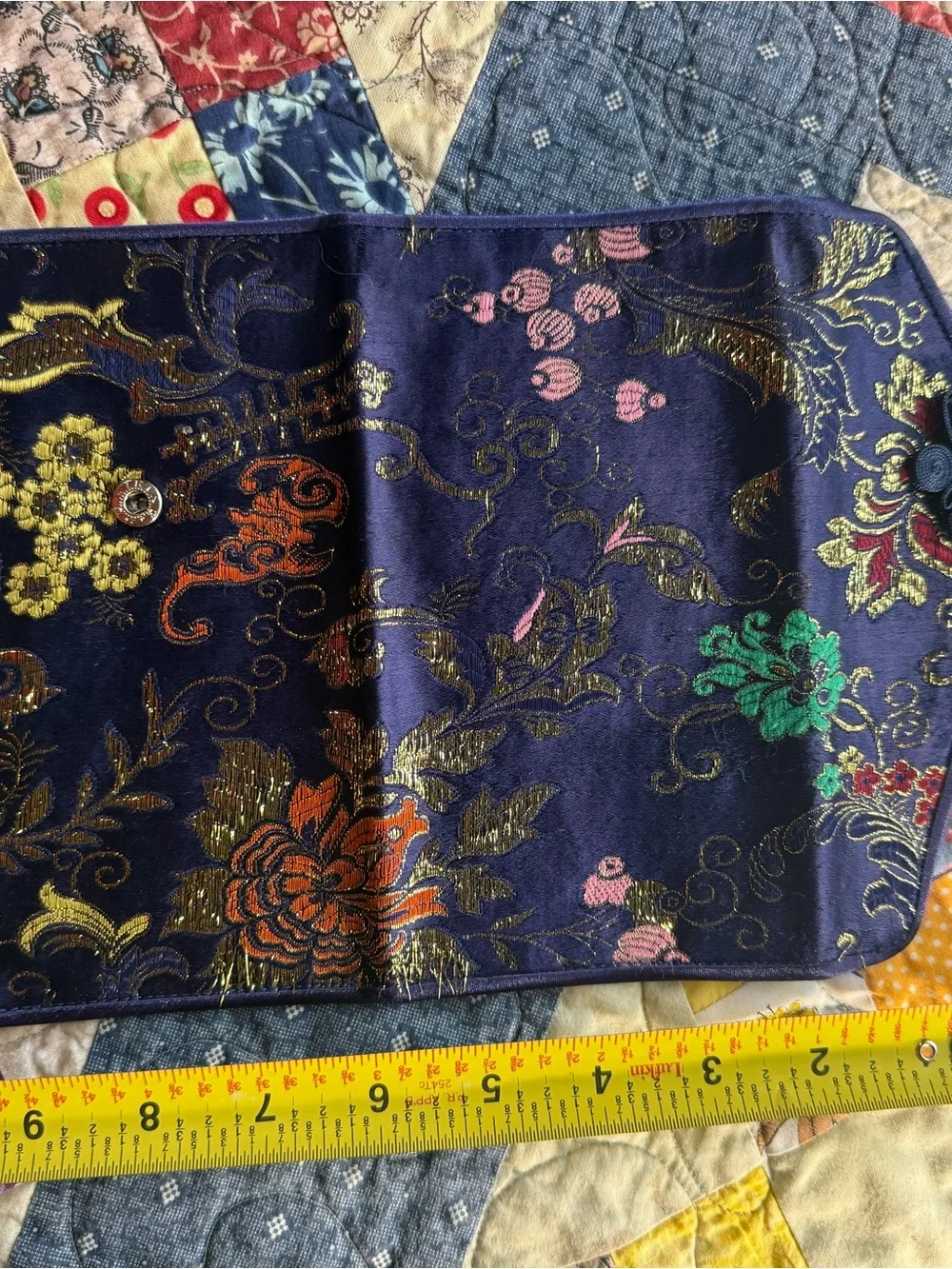 Vintage Brocade Clutch Wallet Travel Organizer Asian Floral Satin